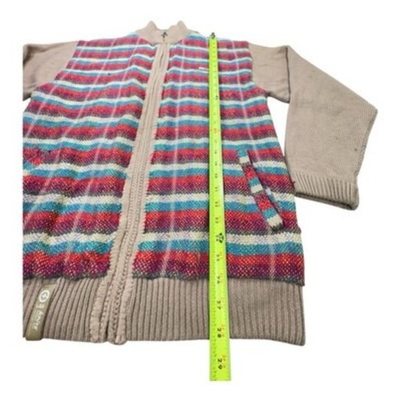 LRG Knit Sweater Jacket L Beige Multi Stripe Front Zip-Up Pockets Lined Rare - Picture 14 of 16